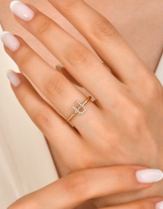 TY 3101 Altın U Harfi Yüzük Rose Altın