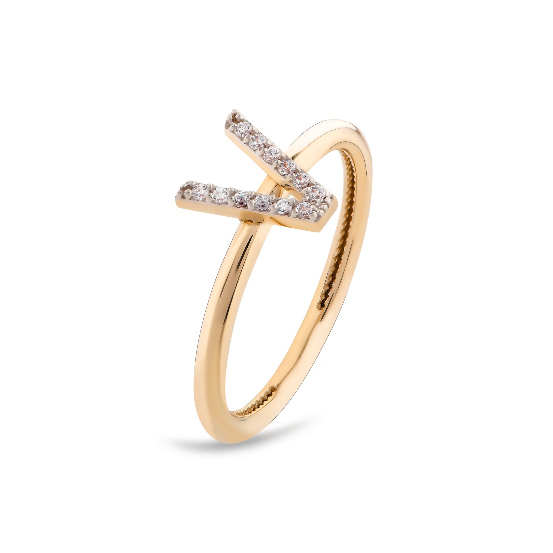 TY 3088 Altın V Harfi Yüzük Rose Altın