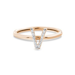TY 3088 Altın V Harfi Yüzük Rose Altın