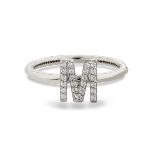 TY 3105 Altın M Harfi Yüzük Beyaz Altın