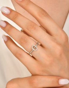 TY 3093 Altın O Harfi Yüzük Beyaz Altın