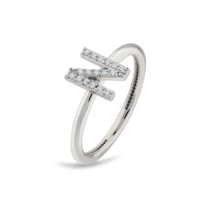 TY 3113 Altın N Harfi Yüzük Beyaz Altın