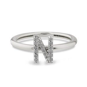TY 3113 Altın N Harfi Yüzük Beyaz Altın