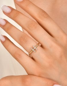 TY 3120 Altın H Harfi Yüzük Rose Altın