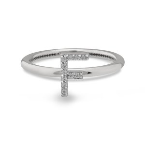 TY 3123 Altın F Harfi Yüzük Beyaz Altın