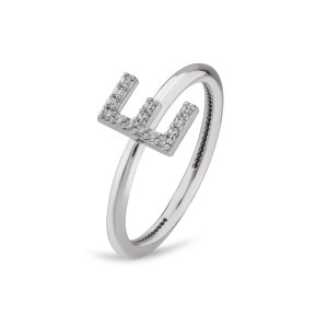 TY 3118 Altın E Harfi Yüzük Beyaz Altın