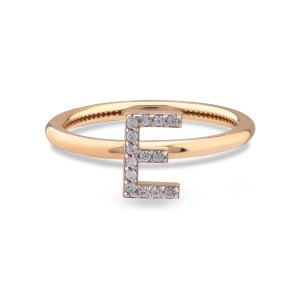 TY 3118 Altın E Harfi Yüzük Rose Altın